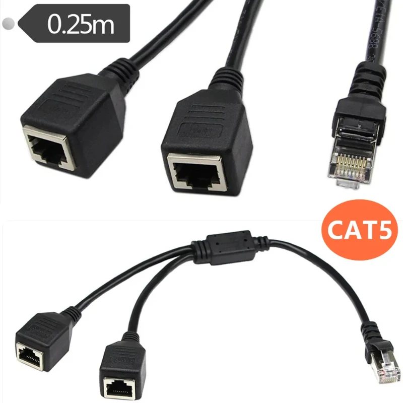 Rj45 cabo divisor de rede, 1 macho para 2 porta tomada fêmea, cabo de rede Ethernet LAN, compatível com Categoria 5