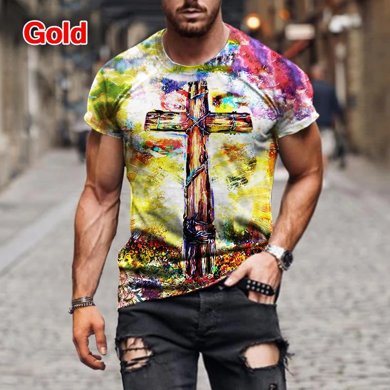 Summer Fashion Men Christian Cross Black and White Jesus Print 3D Unisex Casual T-shirt Kids Tops