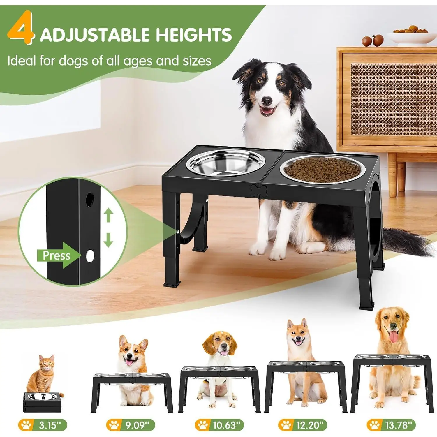 

Dog Bowl Holder | Elevated Pet Feeder Stand | Anti-Slip Fashion Design | Durable & Easy Clean | for Medium-Large Dogs