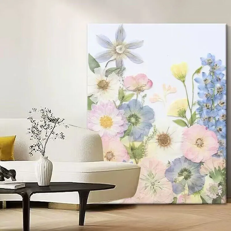 Little Fresh Hand Drawn Oil Painting 3D Flower Decoration Painting Pink Warm Bedroom Hanging Painting Living Room And Sofa Mural