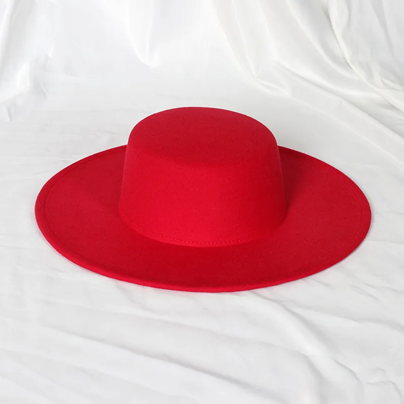 2022 nowy ponadgabarytowy krawędź czapka z płaskim wierzchem retro francuski filcowy kapelusz odkryty kapelusz słońce kobiet z dużym rondem kapelusz fedora