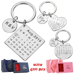 Personalized Custom Key Chain Engraved Calendar Date Stainless Steel Wedding Anniversary Gift with Box for Boyfriend Husband