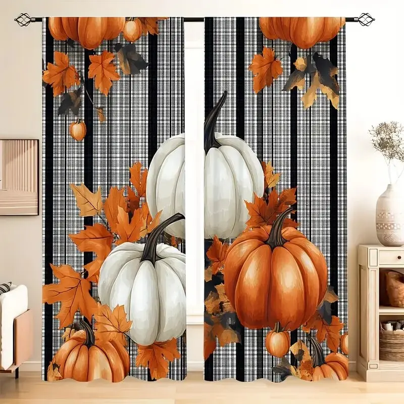 

2шт-Фермерский дом, осенние шторы с принтом тыквы, оконные украшения, украшения для дома, украшения для комнаты