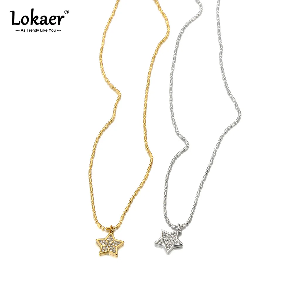 Lokaer Mode Strass Mond Stern Herz Anhänger Halskette Edelstahl Zirkon Wasserdicht Täglichen Halskette für Frauen N25058