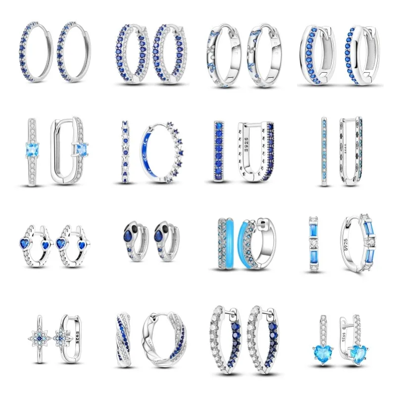 MISEFF 925 Sterling Silver Blue series Heart Geometric Pave CZ Hoop Earrings For Wedding Engagement Birthday Jewelry Gift 2025
