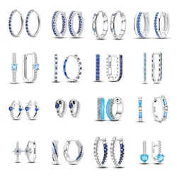 MISEFF 925 Sterling Silver Blue series Heart Geometric Pave CZ Hoop Earrings For Wedding Engagement Birthday Jewelry Gift 2025