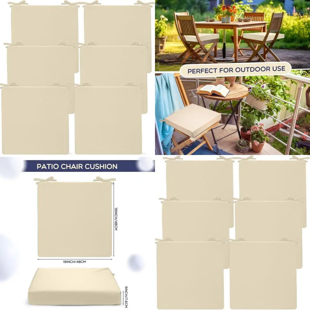 

Набор из 6 подушек для уличной мебели 19x19x3 дюймов, водонепроницаемые, устойчивые к выцветанию, с завязками, бежевые