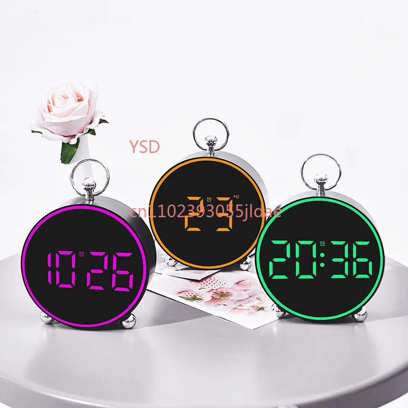 Round LED Digital Alarm Clock, Desk Clock with Temperature Display for Bedroom