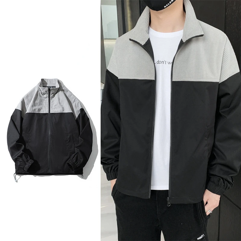 

Spring Clothes Simple Loose Stand Collar Color Contrast Matching Trend Teenager Coat Top Jackets for Men Mountaineering Sports