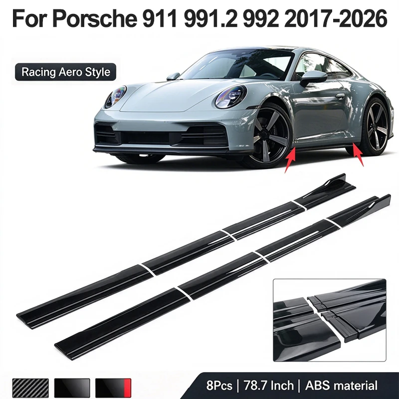 78.7inch/2m Sectional Side Skirt Extension Lips For Porsche 911 991.2 992 2017-2026 2018 - Racing Side Spoiler Car Mod Body Kit