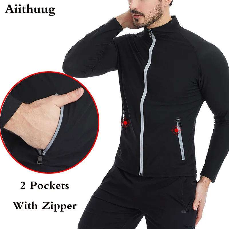 Aiithuug Sauna Sweat Jackets with Zipper Pockets Sauna Suit for Men Sweat Zipper Long Sleeve Workout Jacket Mens Body Shaper Gym