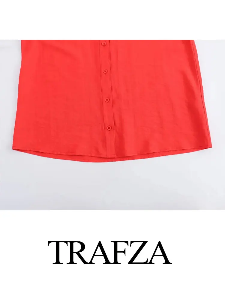 TRAFZA Women Fashion Floral Embroidered Blouse Loose Casual V Neck Long Sleeve Shirt 2024 Female Streetwear Red Shirts Top TRAF