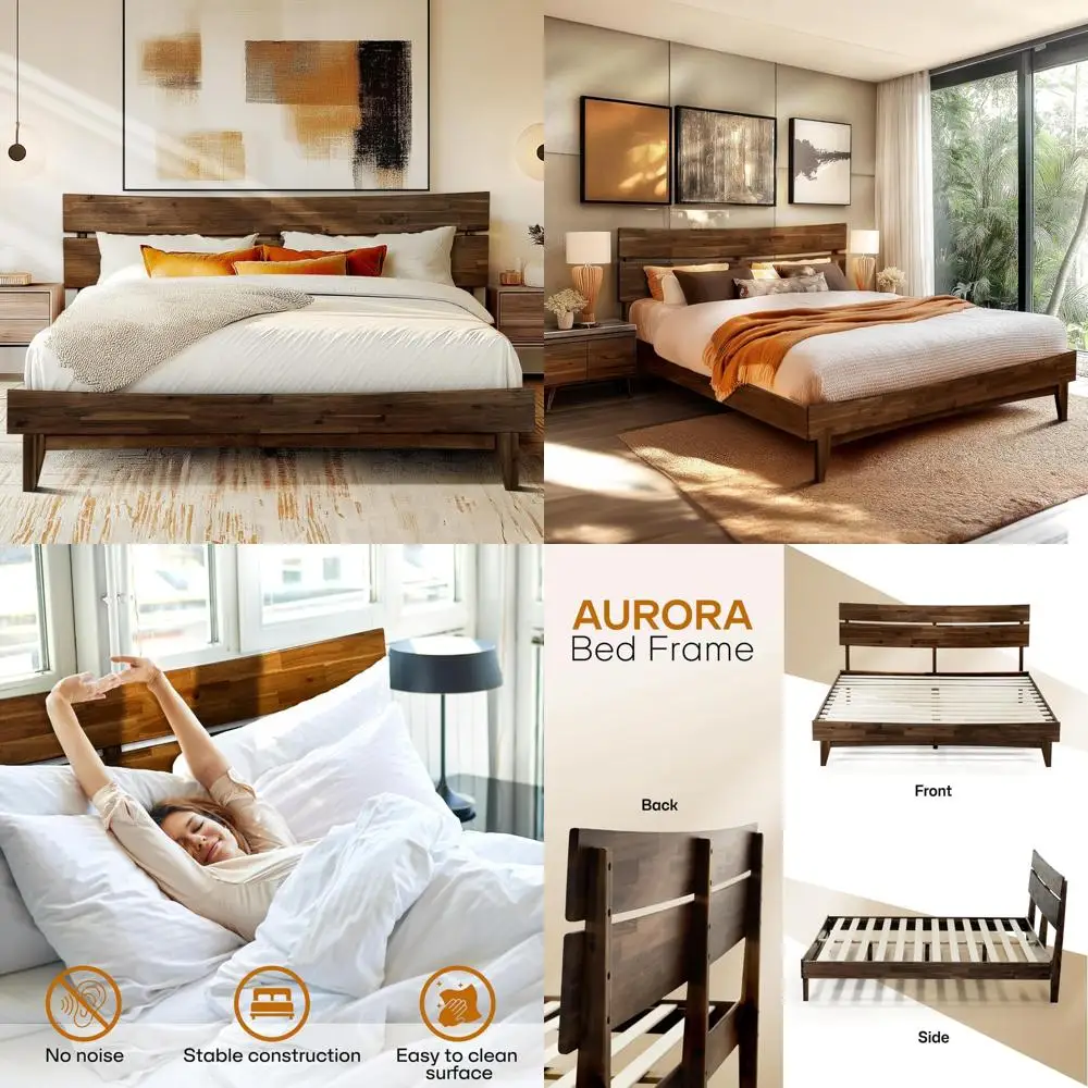 

Acacia Aurora King Size Wooden Bed Frame with Headboard, Suitable for All Mattress Types, Box Spring Not Required