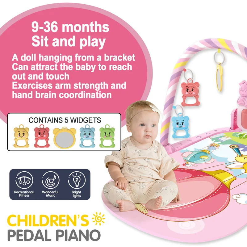 Baby Fitness Stand Music Play Gym Activity Toys Newborn Piano Crawling Blanket Pedal Game Pad Early Education 0-36 Months Gifts