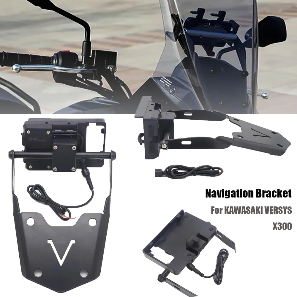 mobile phone Navigation bracket USB phone charging For KAWASAKI VERSYS X300 X-300 GPS