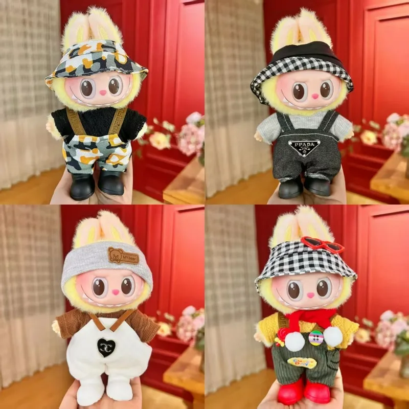 

17cm Cartoon Grinning Bunny Vinyl Face Doll Candy Small Fragrance Toffee Denim Camouflage Suit Style Substitute Suit