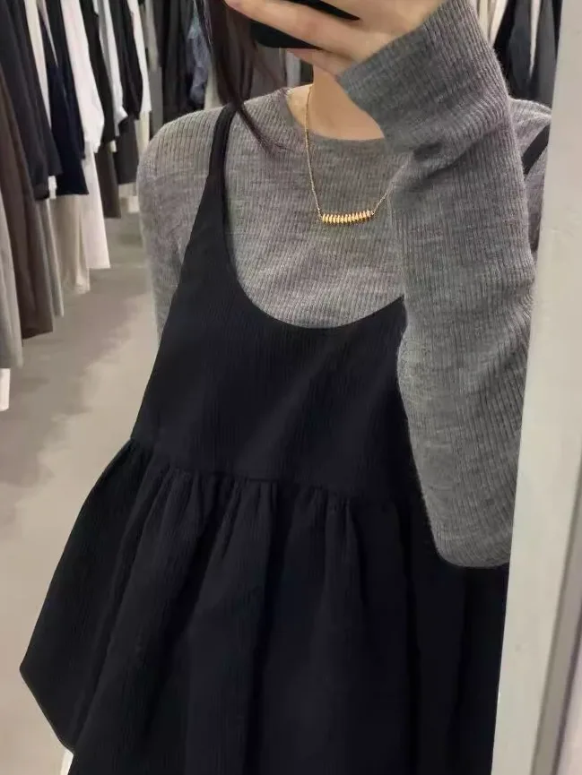 Chique coreano longo sve conjunto superior feminino sli camada de base conjunto de duas peças para outono elegante tapete combinação de roupa