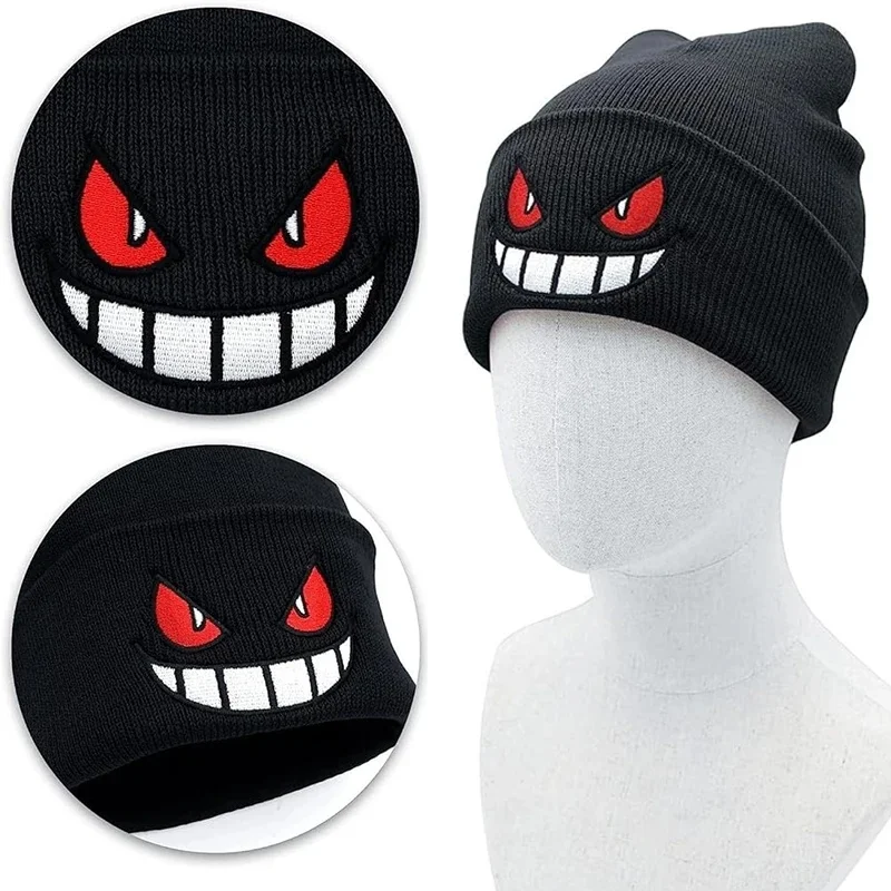 Gorro de Gengar de punto bordado para adultos y niños, gorro cálido de Anime Unisex, regalo de Navidad, utilería de Cosplay, Otoño e Invierno