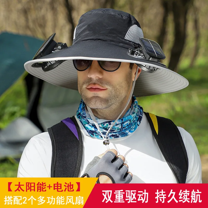 男性用ソーラーファンハット、夏用大きなつばの紫外線防止フィッシャーマンハット、登山や釣り用日焼け止め帽子