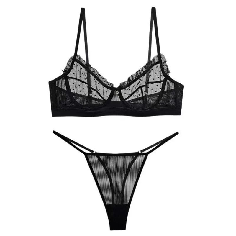 

Women Sexy Bra Set See Through Thin Lingerie Micro Bikini Thong Underwear Bra and Panty Set