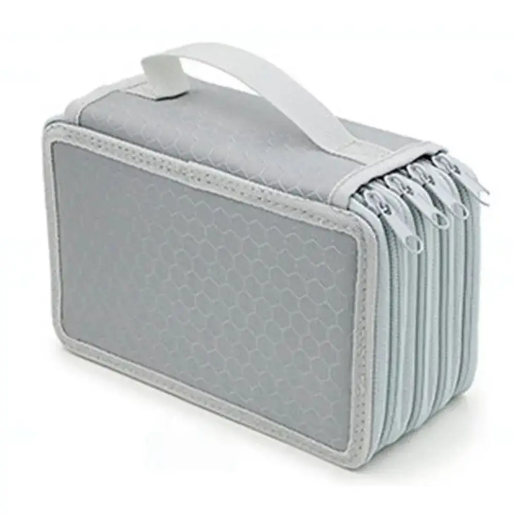 Multifunction 4 Layers Colored Pencil Bag 72 Holes Square Pencils Case Solid Color Smooth Zipper School Stationery Bag Drawing