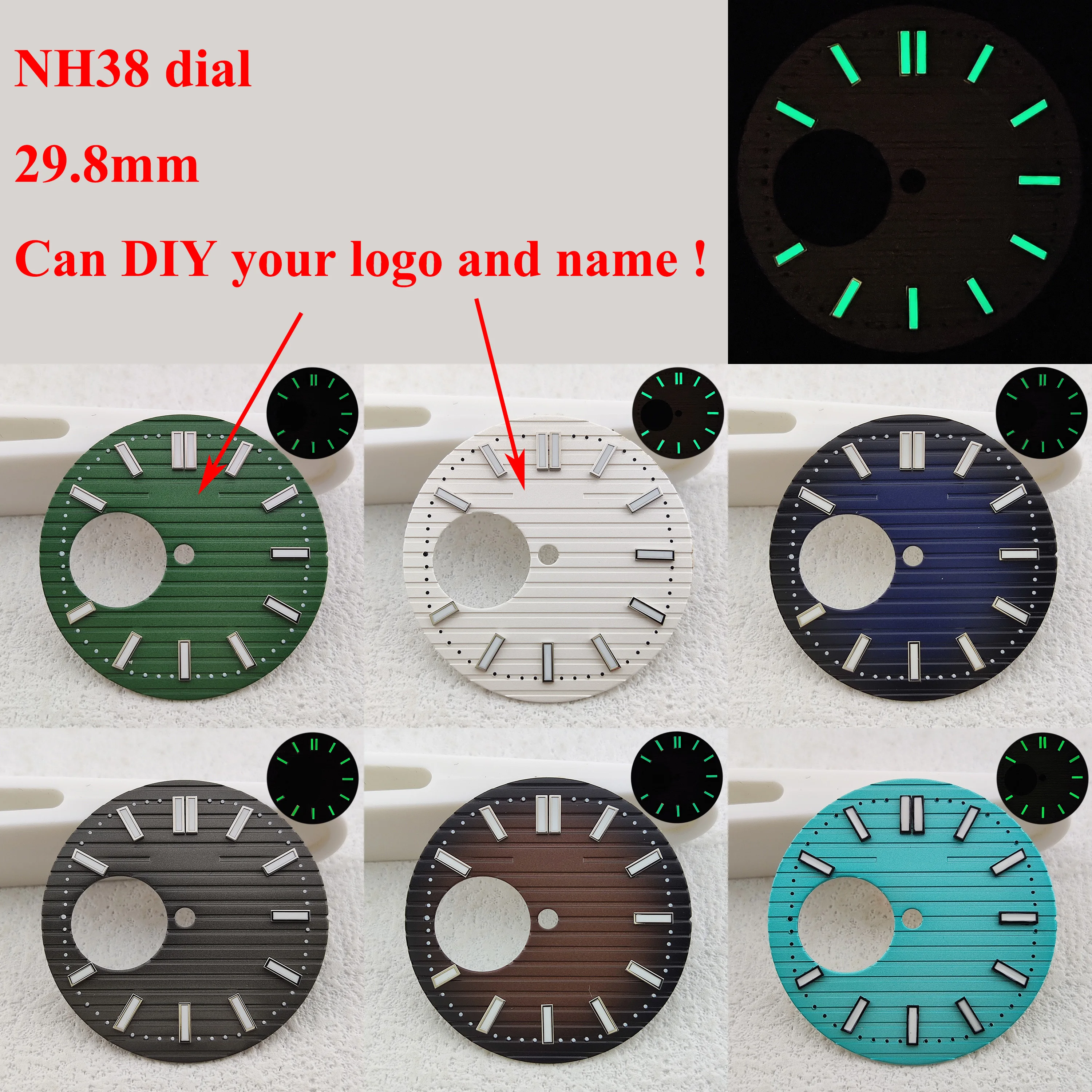 NH38 29.8mm Hollowing out watch dial green Luminous Replacement watch accessory fits NH38 movement Logo Pattern customization