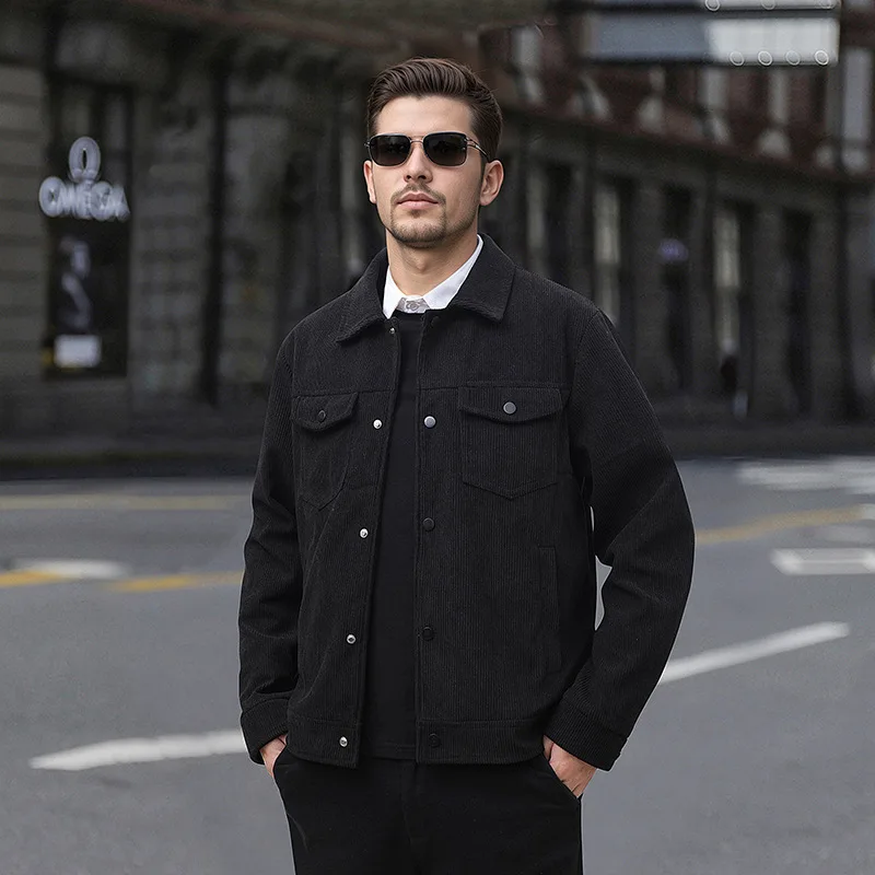 

Spring and Autumn New Corduroy Workwear Men's Turn-Down Collar American Retro Style