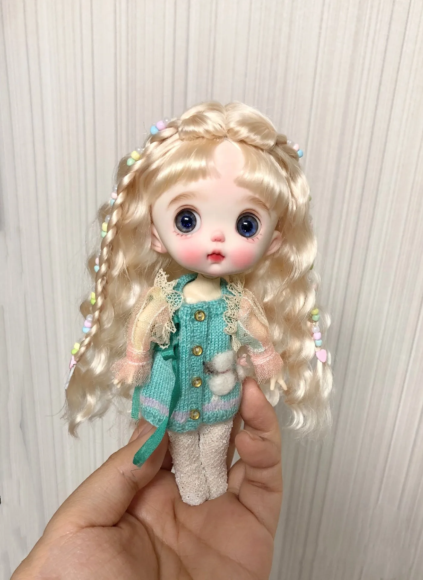 

Gold color OB11 doll hair hard head shell curly wig, 1/8 BJD doll mohair free shipping