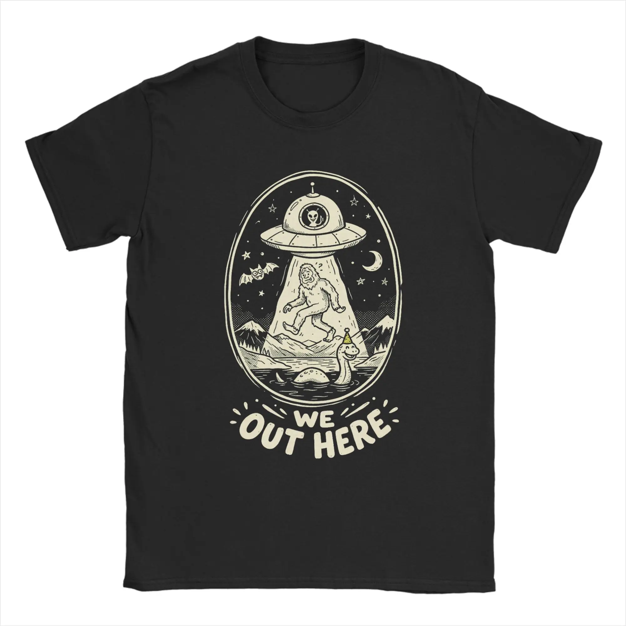 We Out Here Funny Bigfoot Mothman Cryptid UFO Abduction T Shirt T Shirts Men's  Fashion T-Shirts O Neck Tee Shirt Short Sleeve