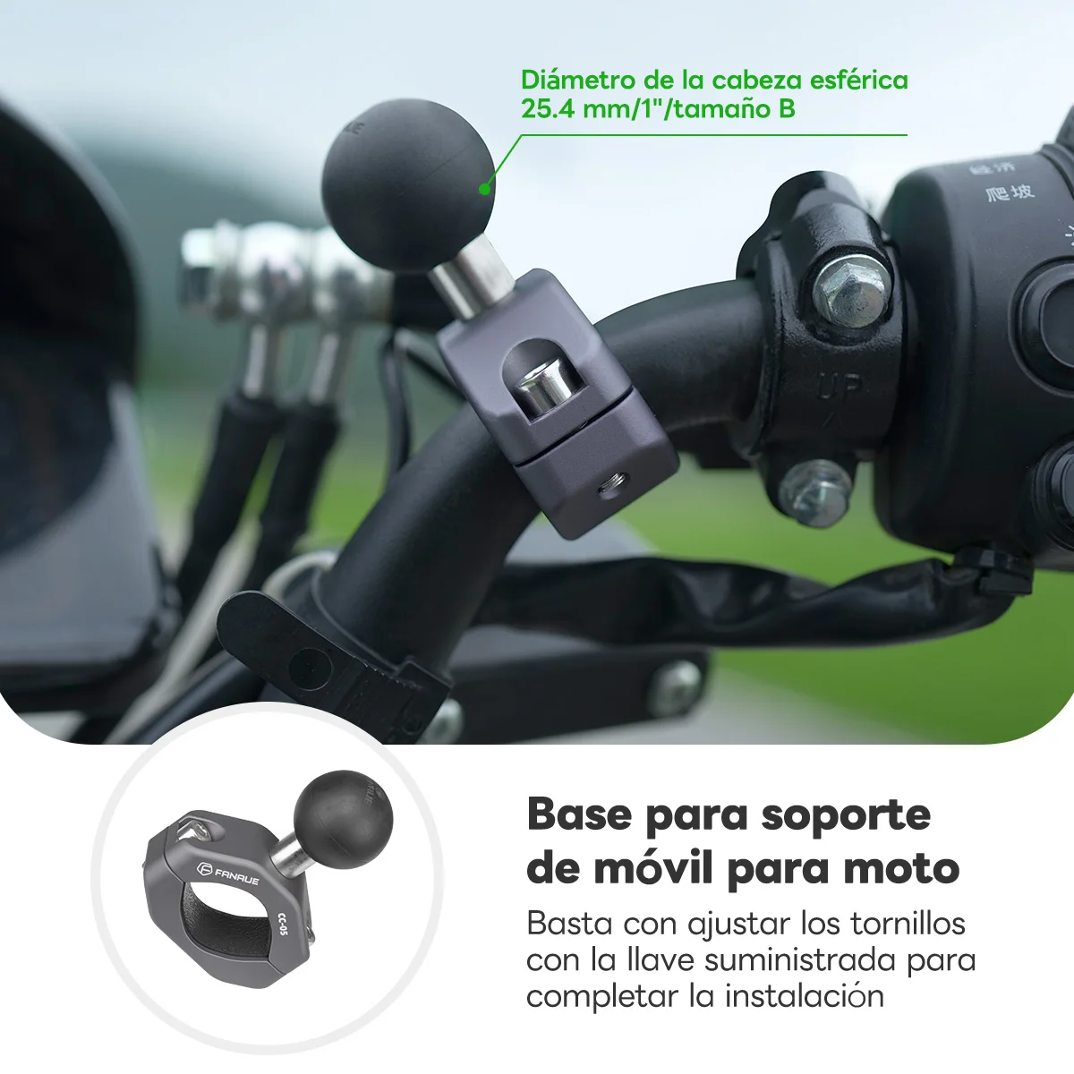 FANAUE aluminum alloy motorcycle handlebar phone holder 25mm/20mm/17mm ball head extension base is stable and non-slip image 4