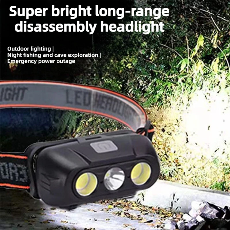 LED Strong Light Long-distance Sensing USB Charging Portable Head Mounted Light Outdoor Night Running Light Night Fishing Light