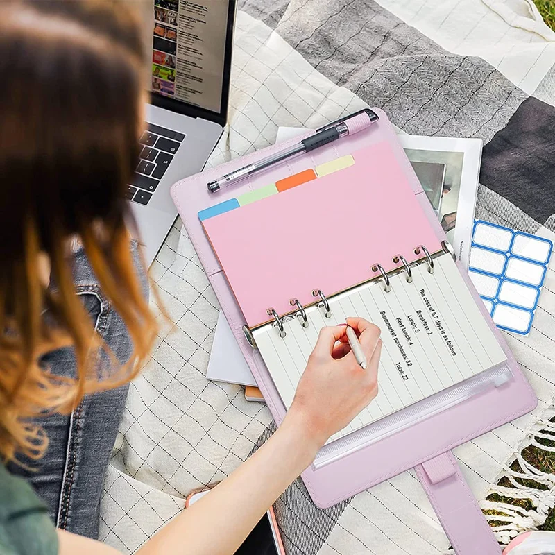 مخطط ميزانية A6 مع 15 قطعة من مظاريف نقدية و40 ورقة ميزانية، منظم محفظة الميزانية المسطرة