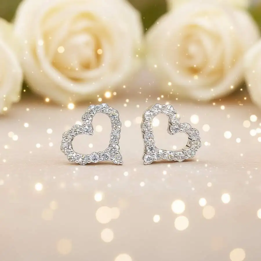 

Heart Shape Crystal Stud Earrings Romantic Fashion Jewelry For Women Lightweight Hypoallergenic