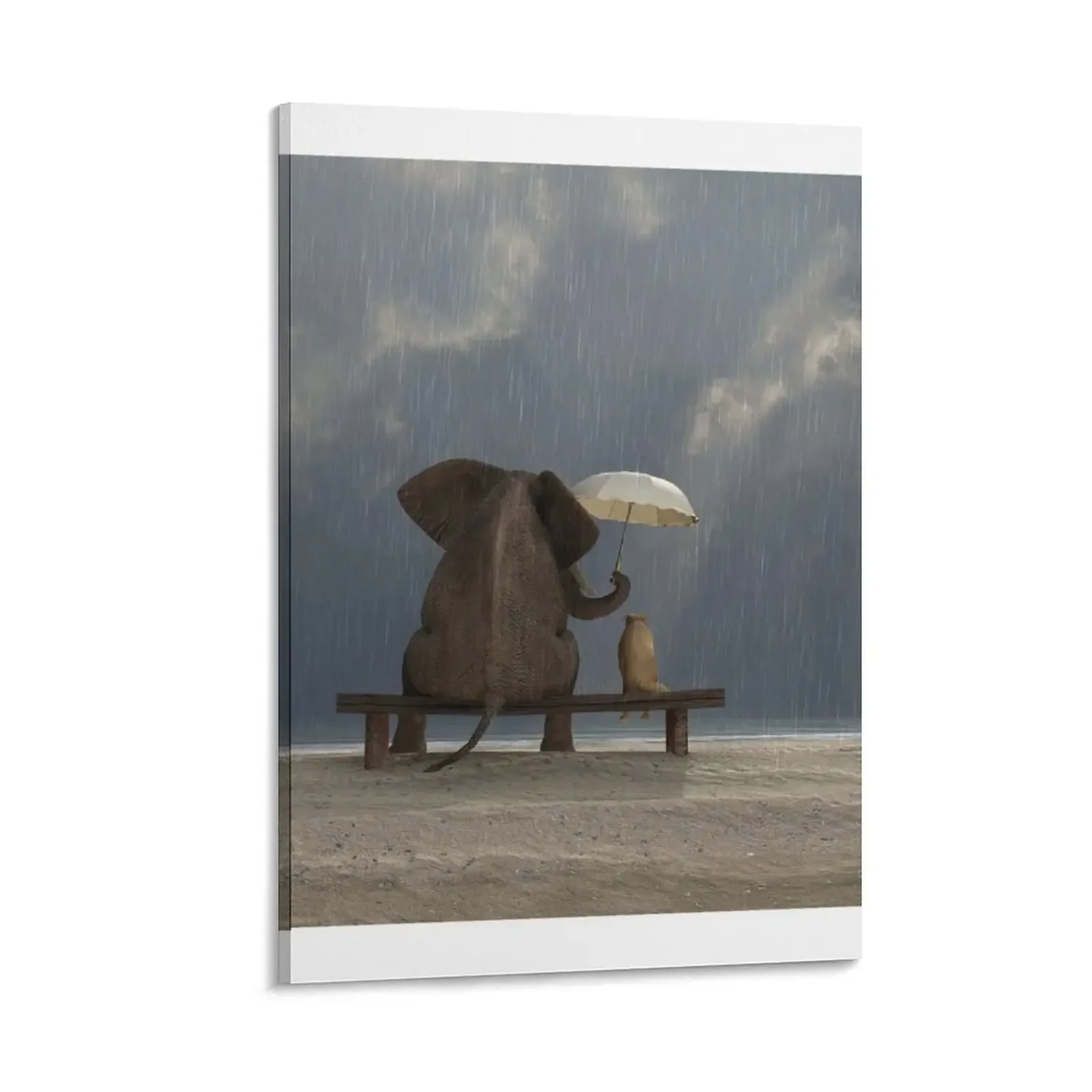 

elephant and dog sit under the rain Canvas Painting poster anime poster bedroom decor