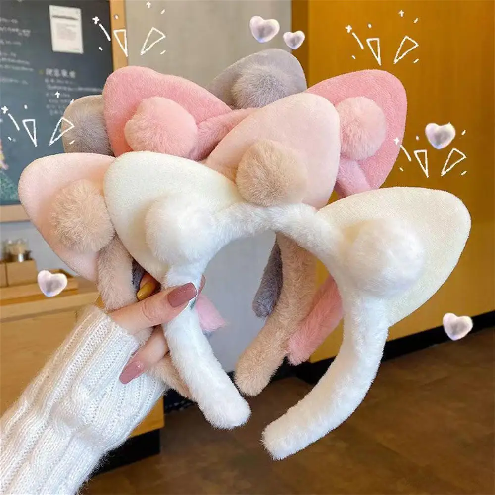 Cute Adorable Plush Headwear com orelha de gato, Maquiagem Headbands para meninas, Elastic Headband para mulheres, Wash Face, Acessórios para cabelo