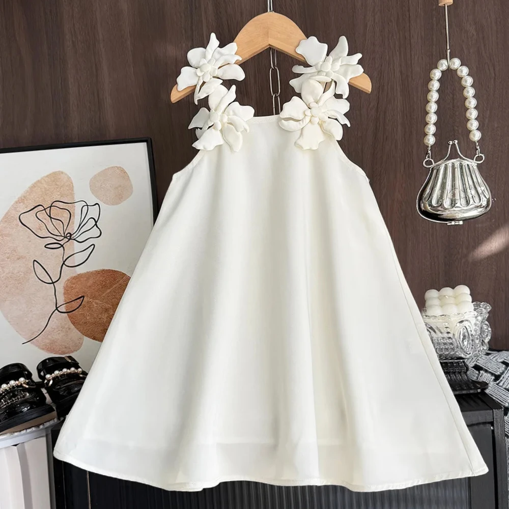 Summer Toddler Girl Dress 3D Flower Sleeveless Princess Party Dresses Baby Girls Suits Kids Elegant Wedding Birthday Boutique