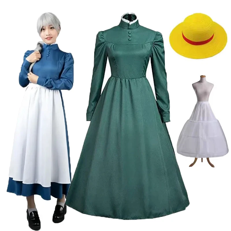 Disfraz de Sophie Hatter para mujer, vestidos de Sophie, disfraz de vestido largo, delantal, disfraz de princesa de sirvienta de manga larga para Halloween
