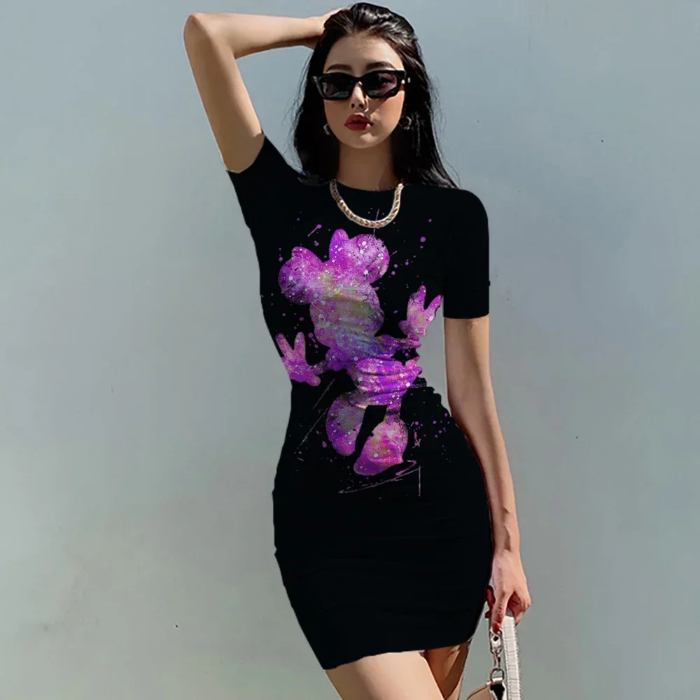 2022 Disney Sexy Minnie Mickey Mouse Luipaardprint Bodycon Mini Jurk Vrouwen Zomer Sexy Tas Hippe Clubkleding Slanke Jurk