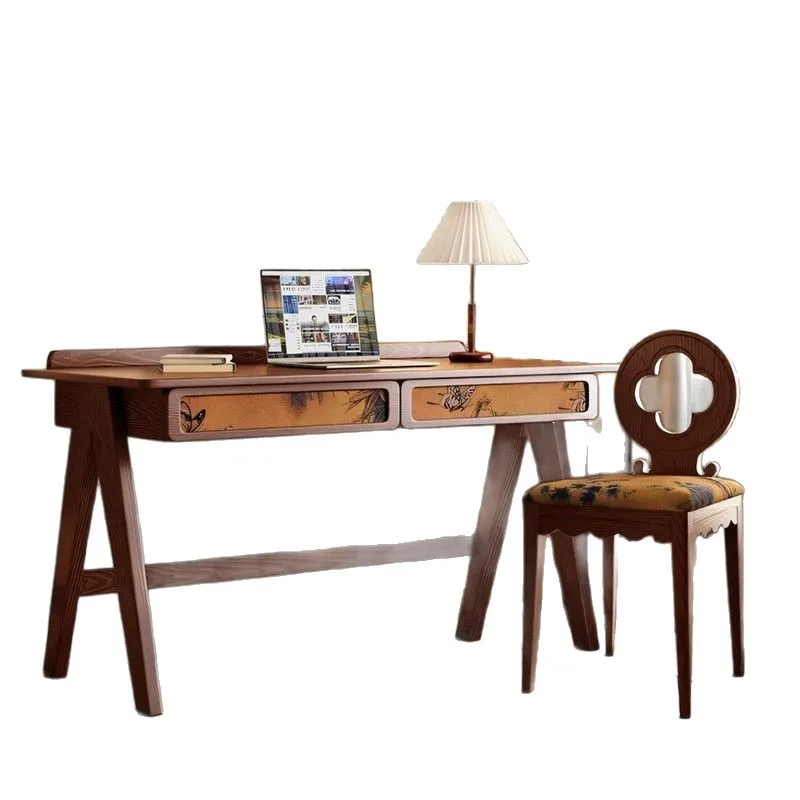 Medieval solid wood desk and chairs, household light luxury makeup table
