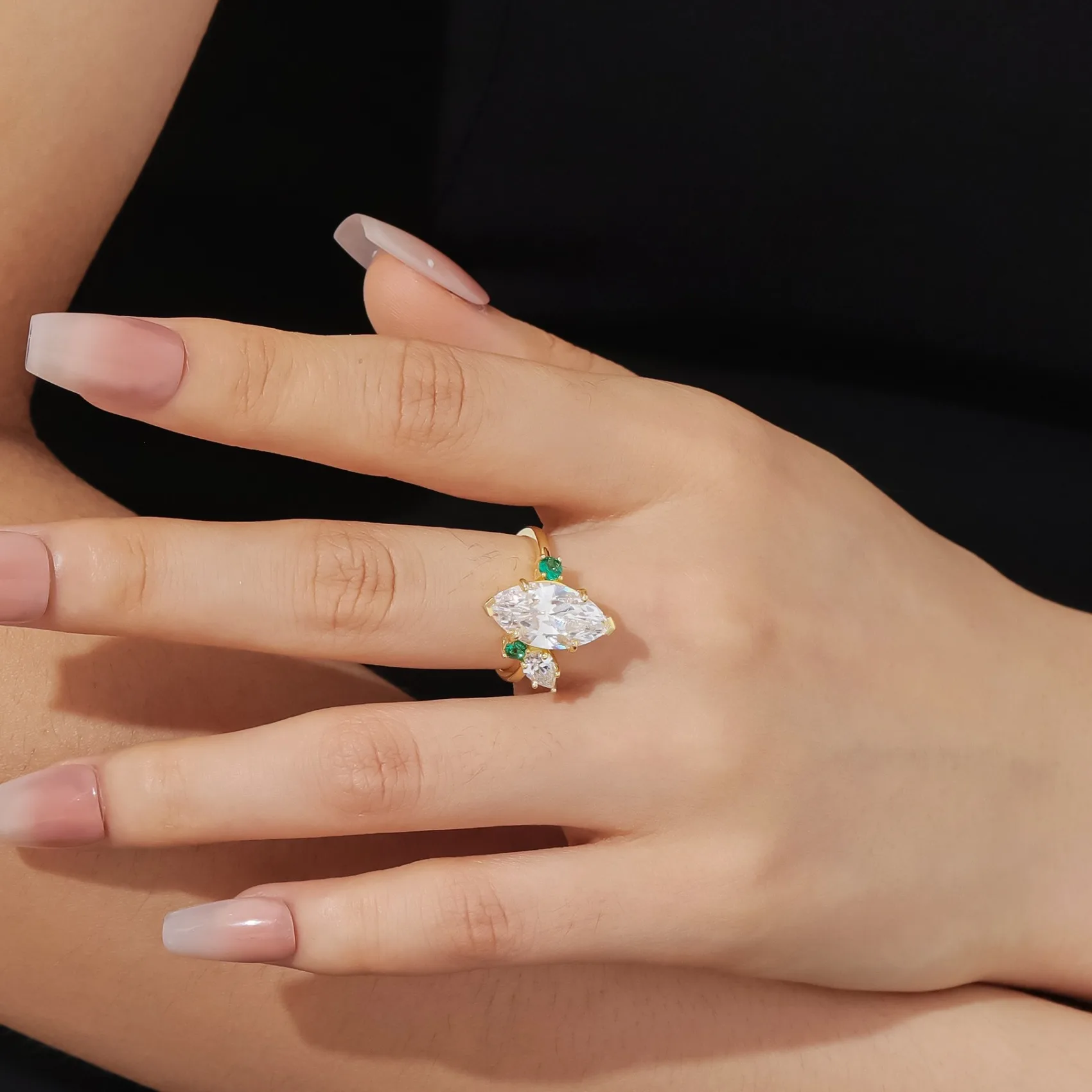 MUSHAN Luxury  Niche 3 Carat Ring with Certificate s925 Sterling Silver Moissanite Shaped Large Main Stone Ring Cross Border