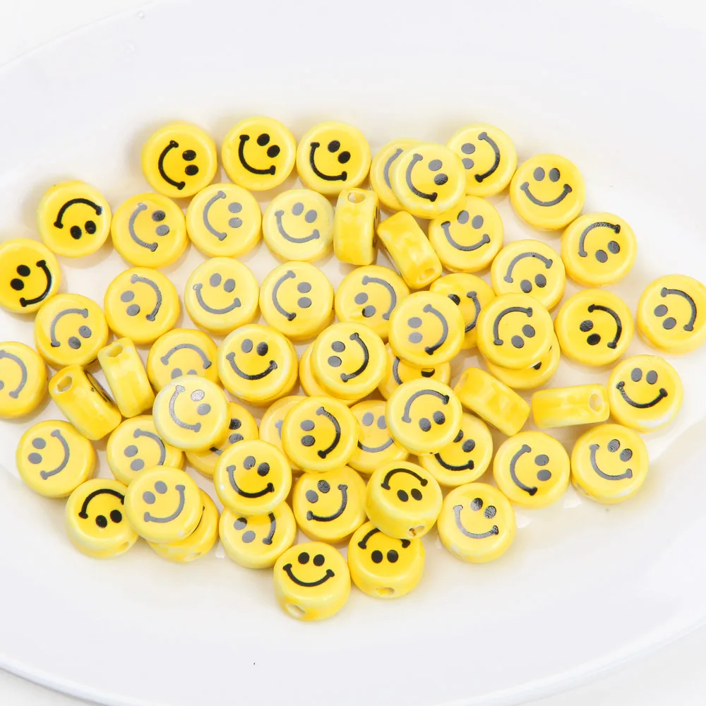 20pcs 8/10mm Ceramics Smiling Face Beads Septal Bead for Jewelry Making Bracelet DIY Handmade Beaded Necklace Accessories