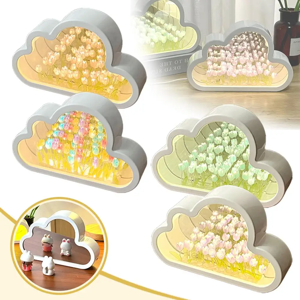 ABS multifunzione Tulip Cloud Mirror lavoro manuale creatività fai da te atmosfera piccola lampada da notte spina USB regalo di compleanno di san valentino