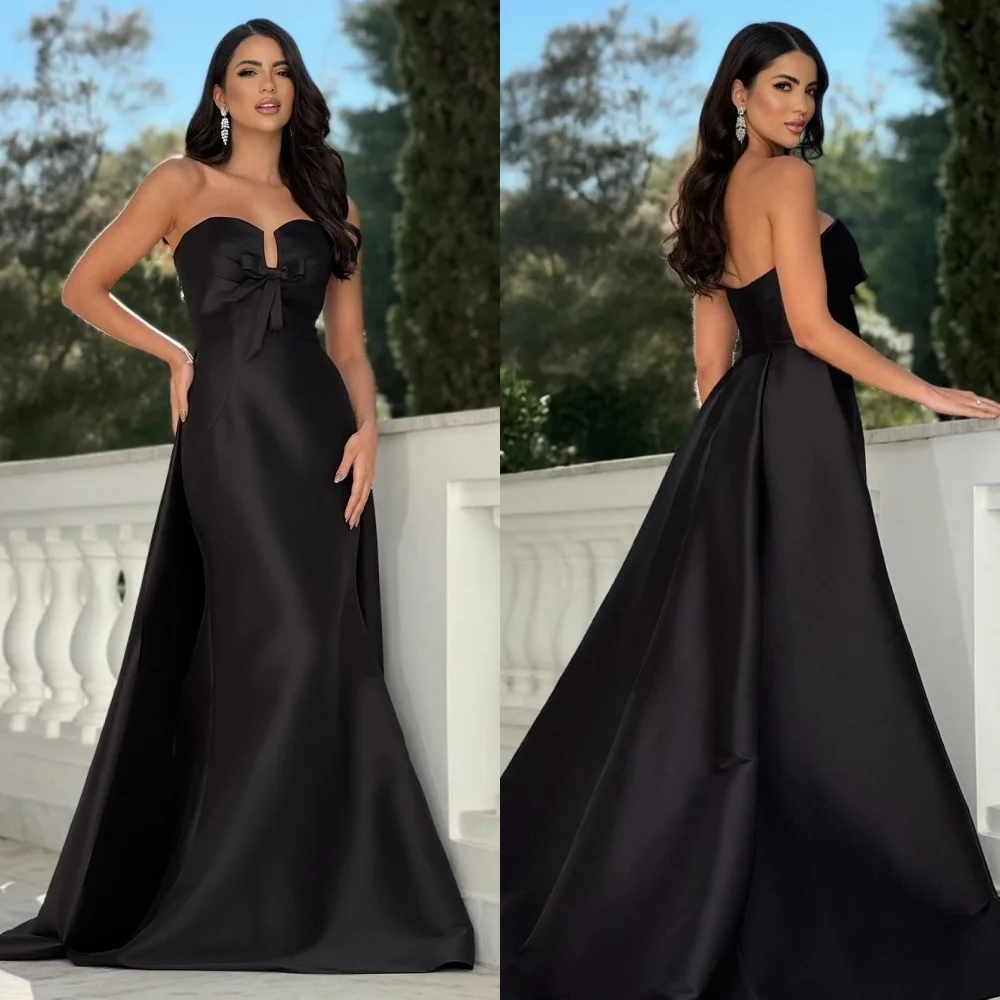

Customized Classic High Quality Bow Pleat A-line Strapless Long Dresses Bespoke Occasion Dresses Sizes Available Modern Style