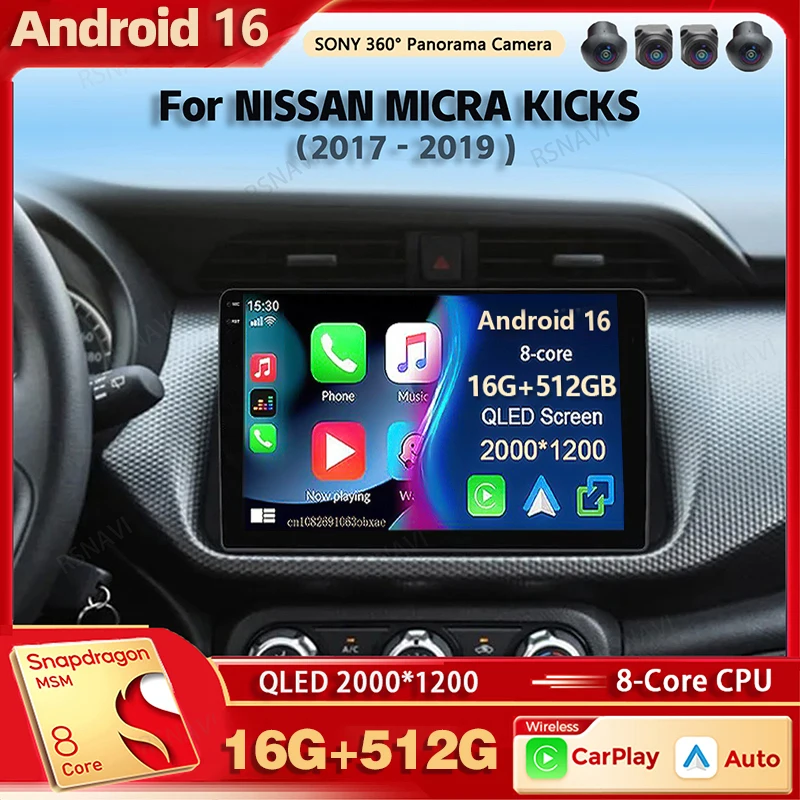 Android 16 Qualcomm Car Radio Multimedia Player For NISSAN MICRA KICKS 2017 2018 2019 Auto Carplay Car Stereo wifi+4G Ai Voice