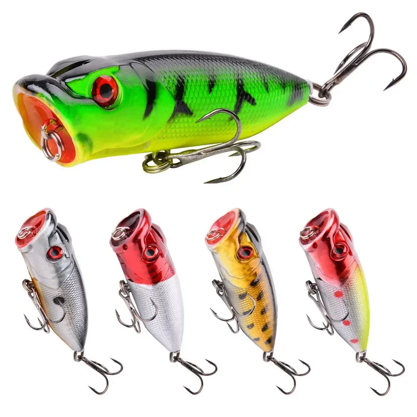 Aorace 5pcs/lot Topwater Fishing Lures 7.2cm/12g Popper Bait 5 Color Hard Bait Artificial Wobblers Plastic Fishing Tackle Goods