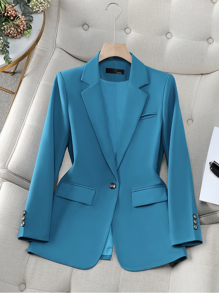 Fashion Autumn Winter Women Blazer Black Coffee Blue Female Long Sleeve Single Button Ladies Casual Jacket Coat