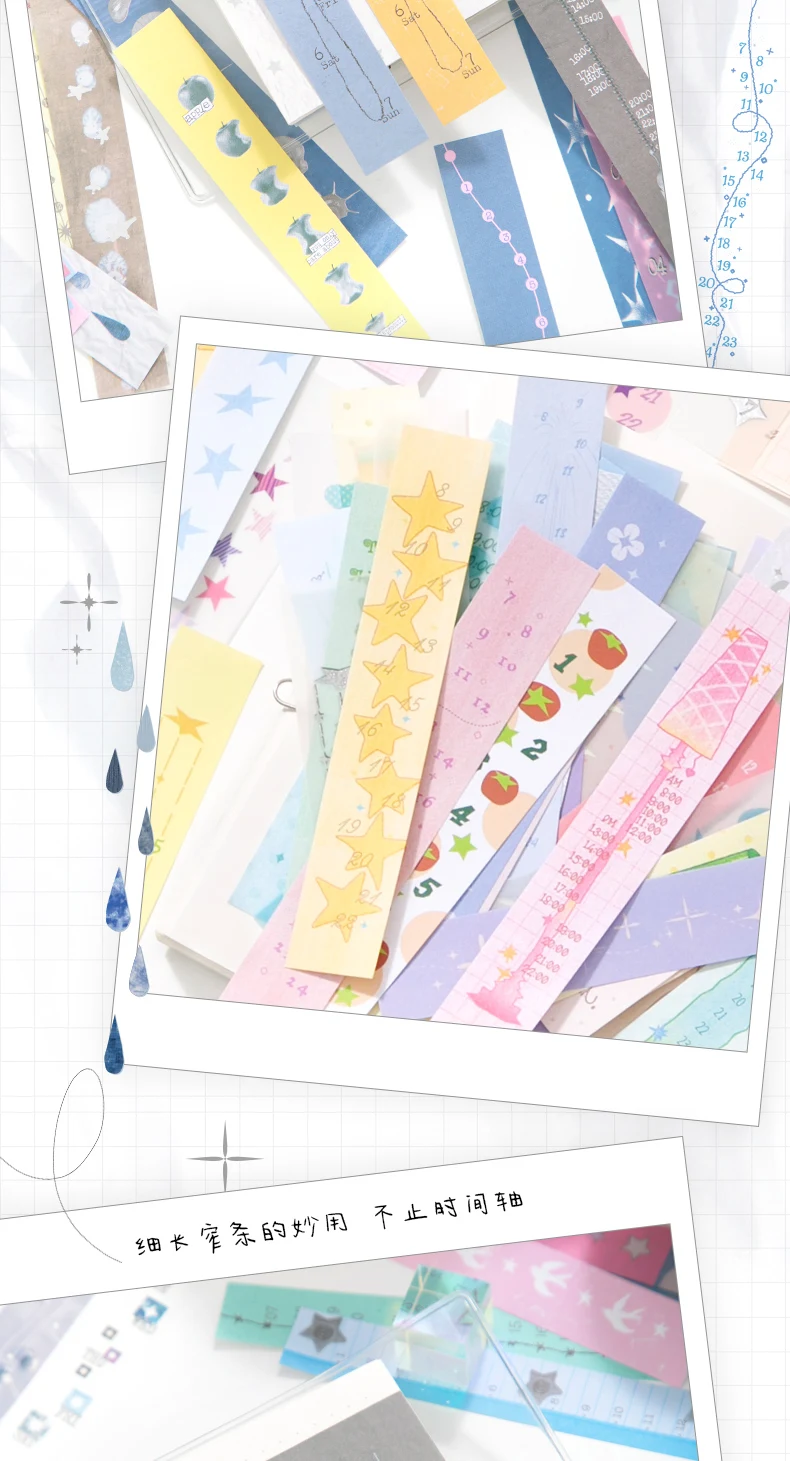 Journal GO 120 Stück Lange Streifen-Zeitleisten Haftnotizen Datumsplaner Terminplaner Dekoratives Material Papier für Journaling und Scrapbooking – Detail 6