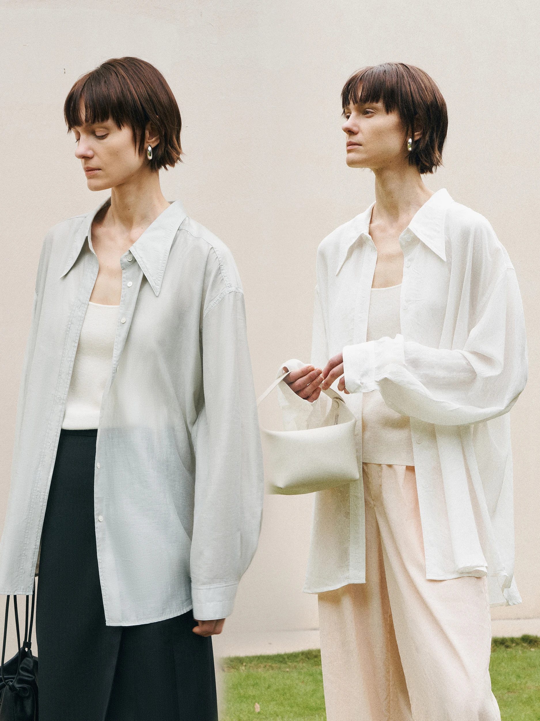 

Прозрачная эстетичная полупрозрачная рубашка из ацетатного лиоцелла с длинным рукавом от PRE PREWORKS, свободного кроя, для повседневной носки