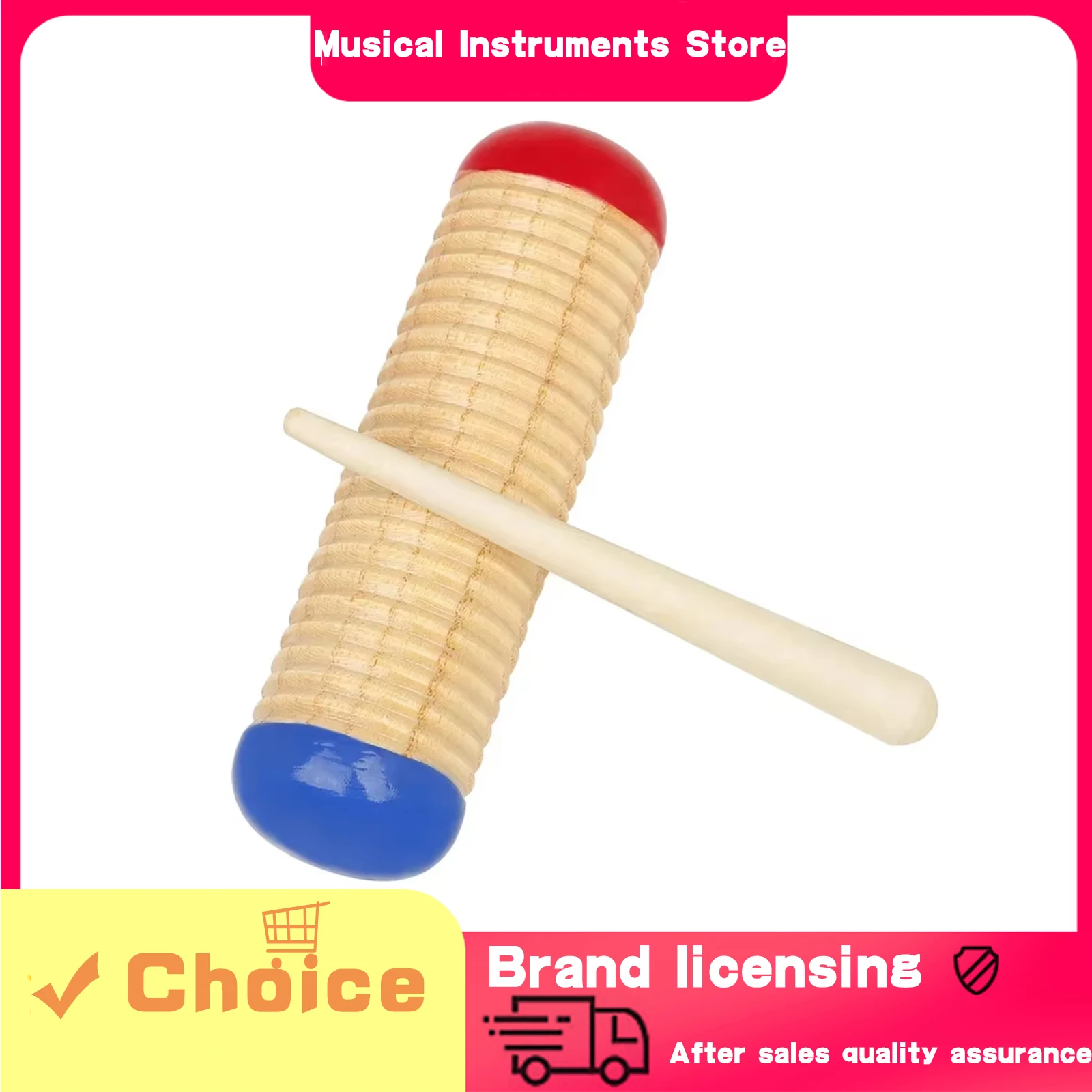 Orff Sand Cylinder Scraping Cylinder Red and Blue Solid Wood Percussion Instruments Children's Music Early Education Kids Gift