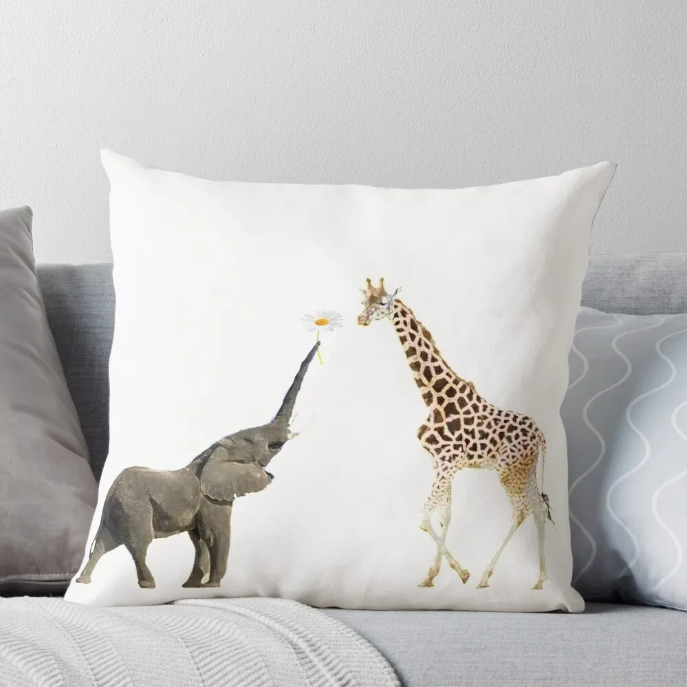 

The giraffe and the elephant Throw Pillow Cushion Cover Set Decorative Sofa Cushions